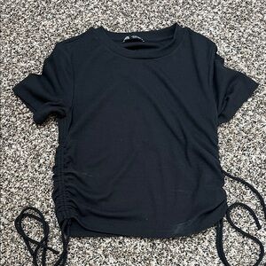 Zara Black Ruched Short Sleeve Tee